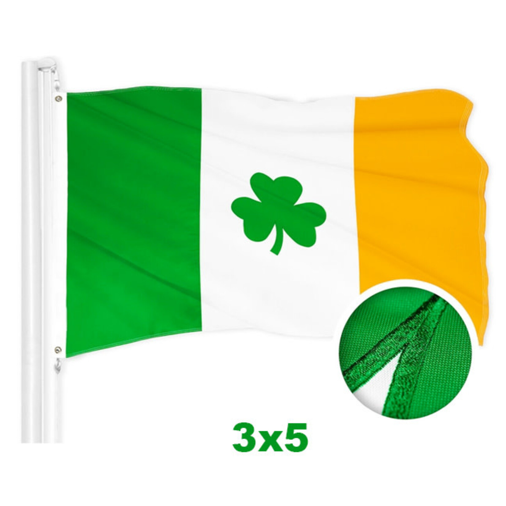 FLAGS & MORE IRELAND EMBROIDERED SHAMROCK FLAG - 3x5ft