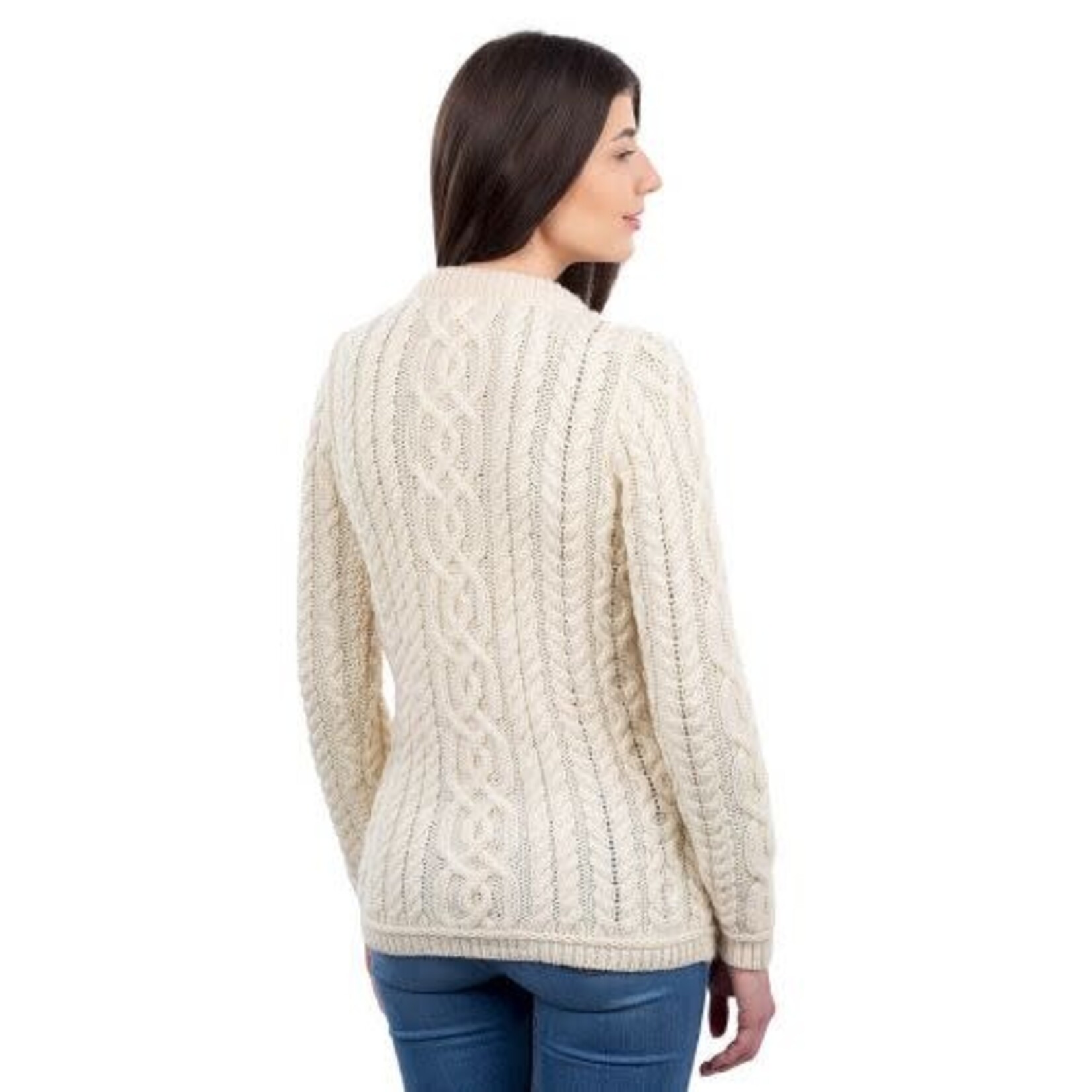 SWEATERS CLEARANCE: SAOL LADIES BUTTON CARDIGAN - Natural :FINAL SALE
