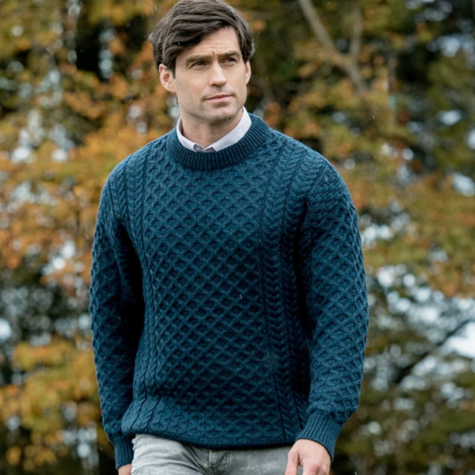 SWEATERS UNISEX IRISH KNIT ARAN CREW NECK SWEATER - Sherwood