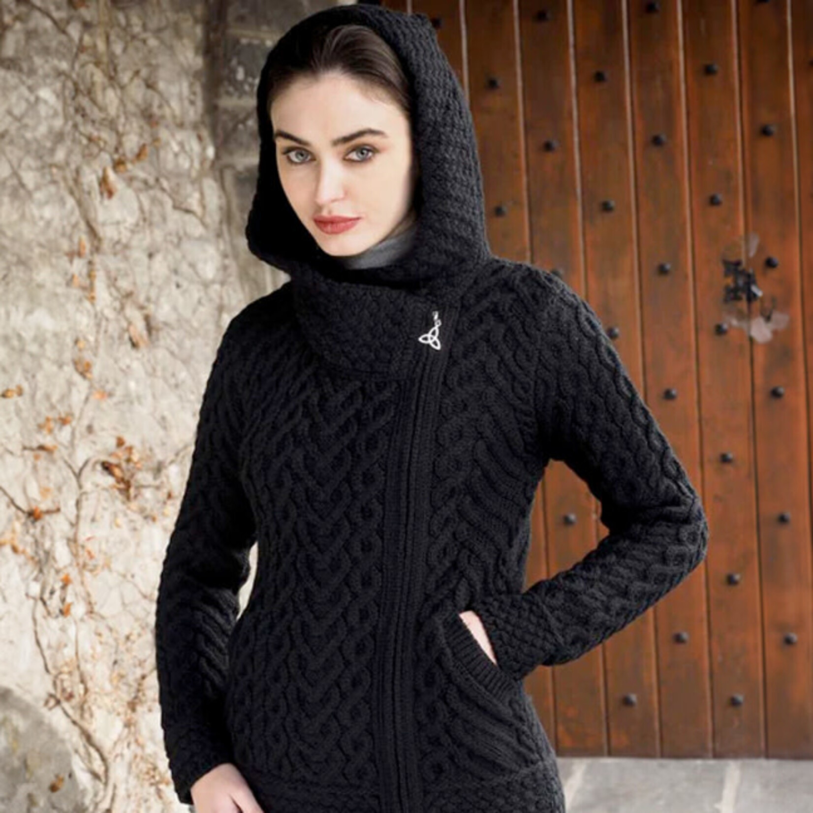 SWEATERS KILKENNY SIDE ZIP CARDIGAN with HOOD - Black