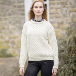 SWEATERS UNISEX ARAN IRISH KNIT CREW NECK SWEATER - Natural