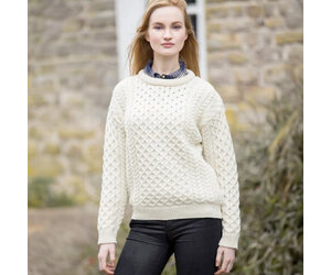 UNISEX ARAN IRISH KNIT CREW NECK SWEATER - Natural - Irish Crossroads