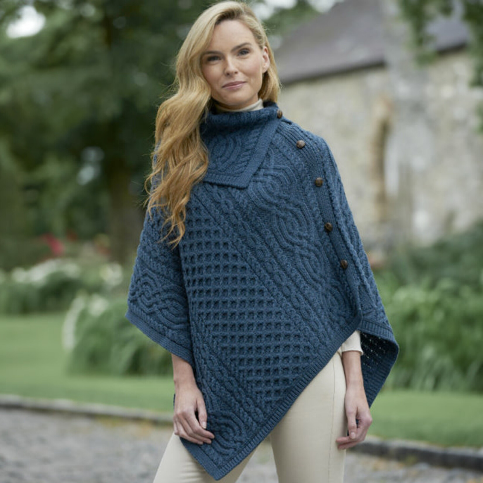 CAPES & RUANAS TIPPERARY COWL NECK PONCHO - Mallard Blue