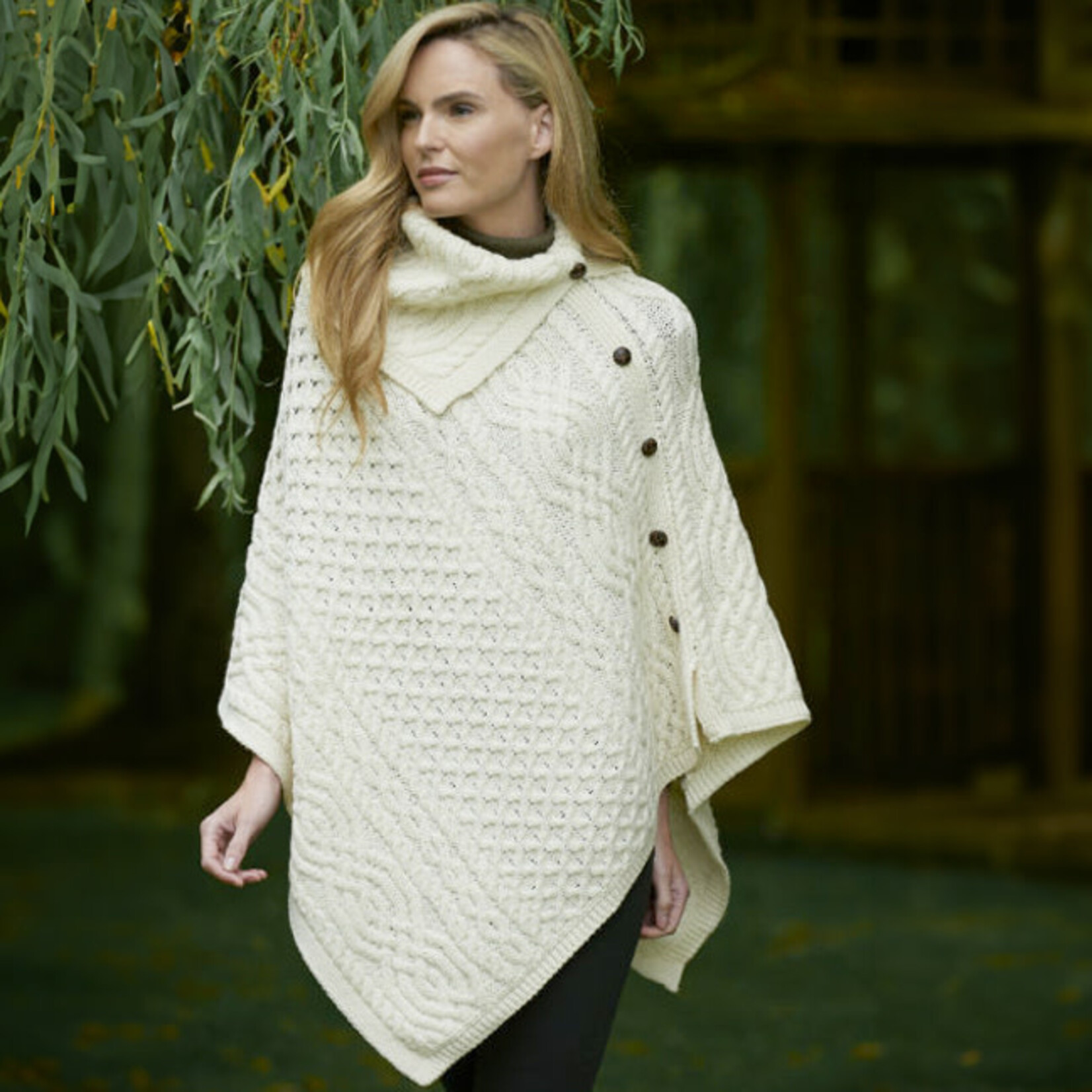 CAPES & RUANAS TIPPERARY COWL NECK PONCHO - Natural