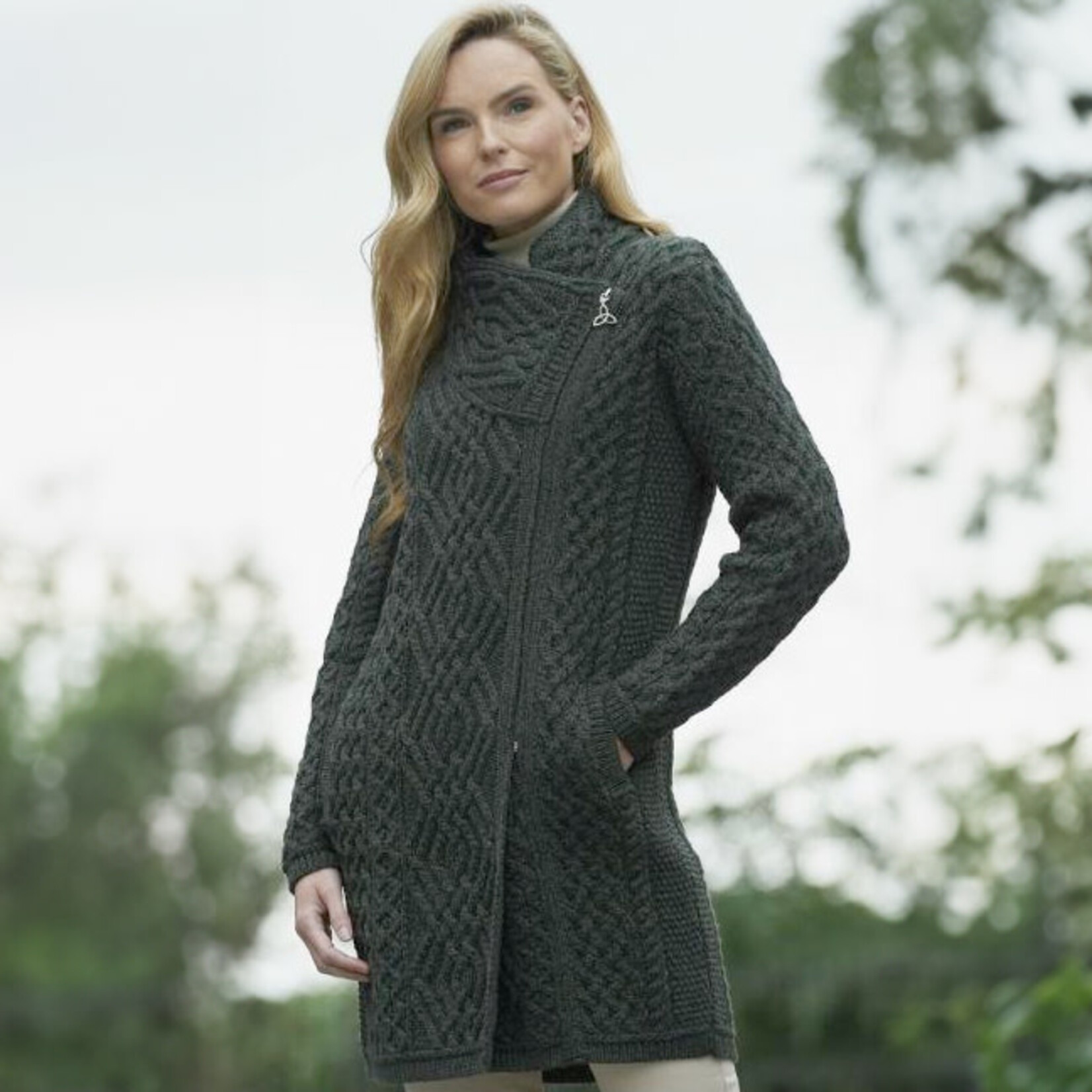 SWEATERS LIFFEY SIDE ZIP COAT  - Army Green