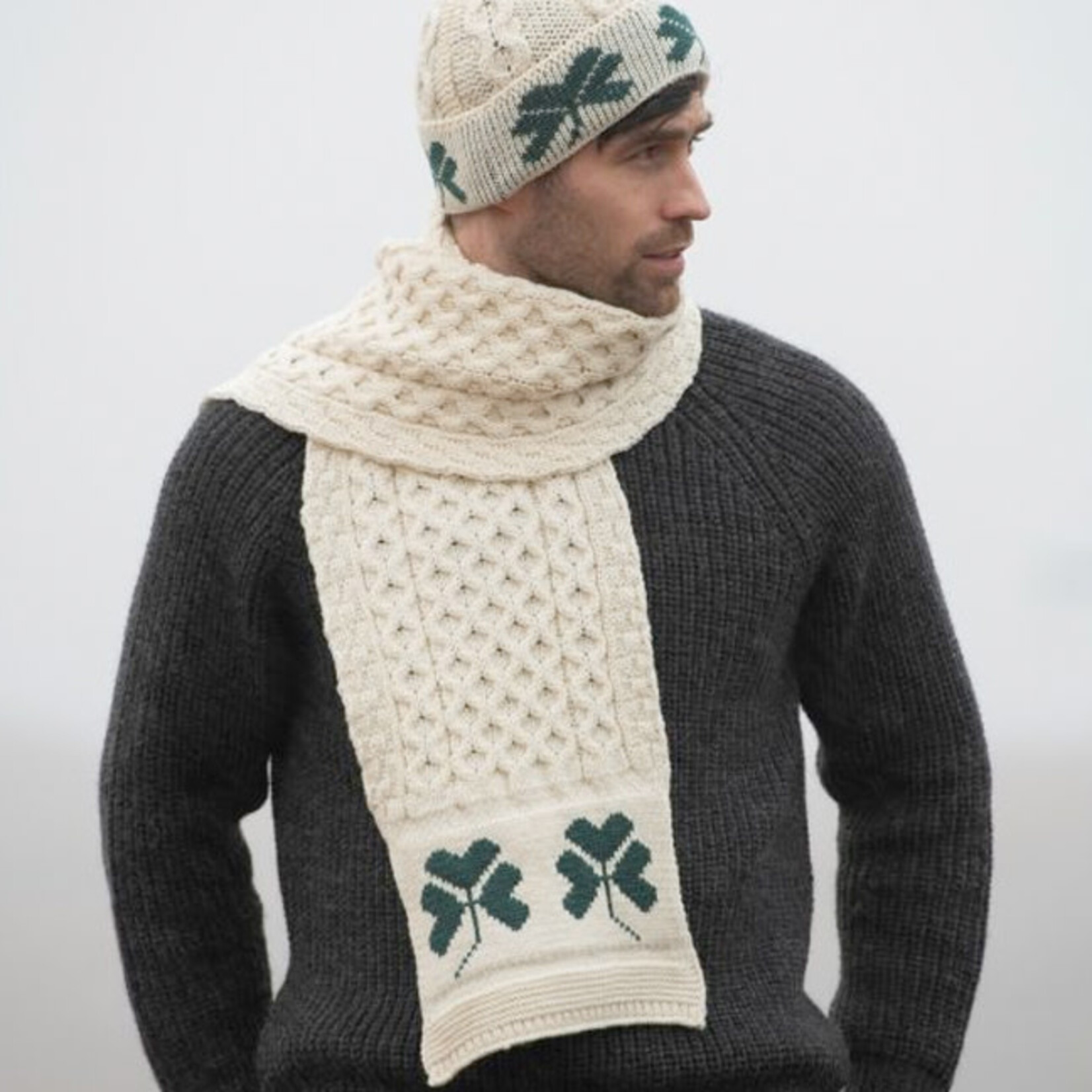 ACCESSORIES IRISH KNIT MERINO WOOL SCARF - Shamrock