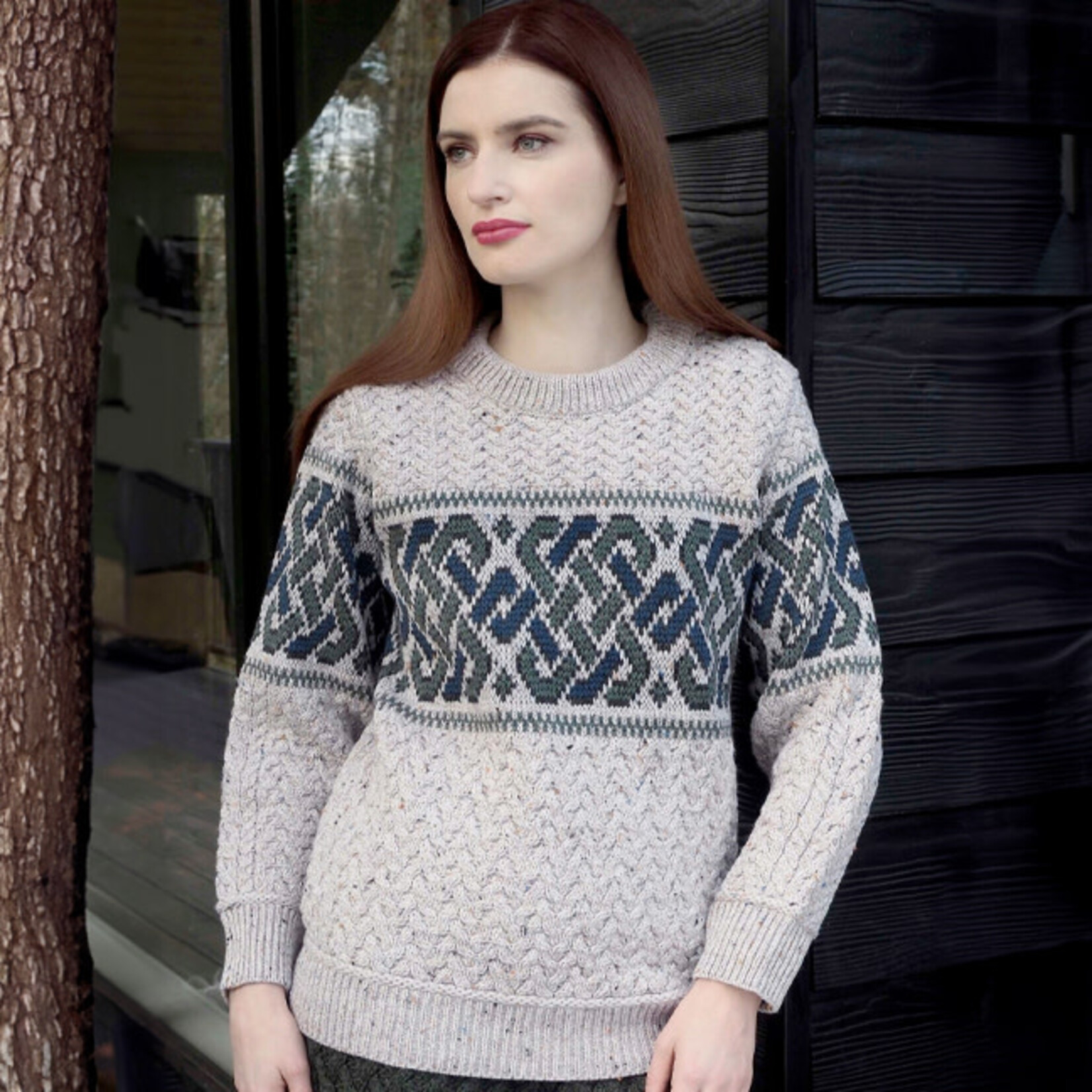 SWEATERS UNISEX RINGSEND JACQUARD CREW SWEATER - Oatmeal