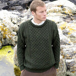 SWEATERS UNISEX ARAN IRISH KNIT CREW NECK SWEATER - Army Green