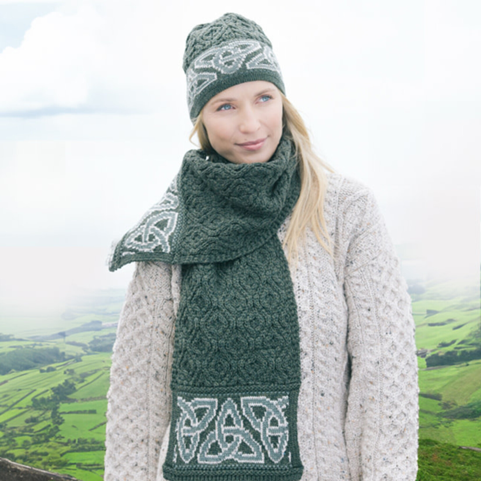 ACCESSORIES KNIT CELTIC JACQUARD SCARF - Grn