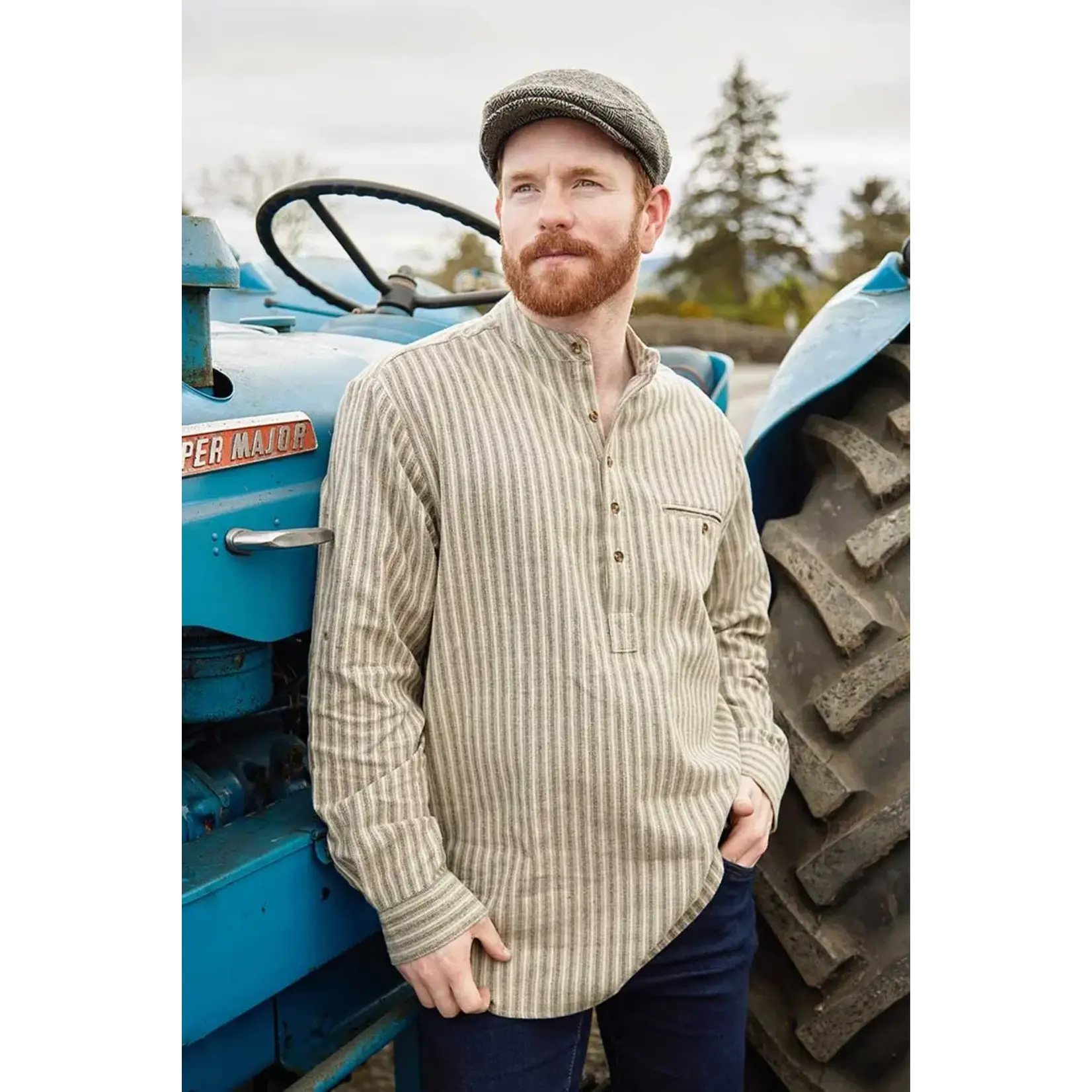 SHIRTS GRANDFATHER SHIRT - Beige Green Maroon Stripe