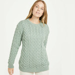 SWEATERS ARAN KNIT WOOLEN CREW NECK SWEATER - Lt Grn