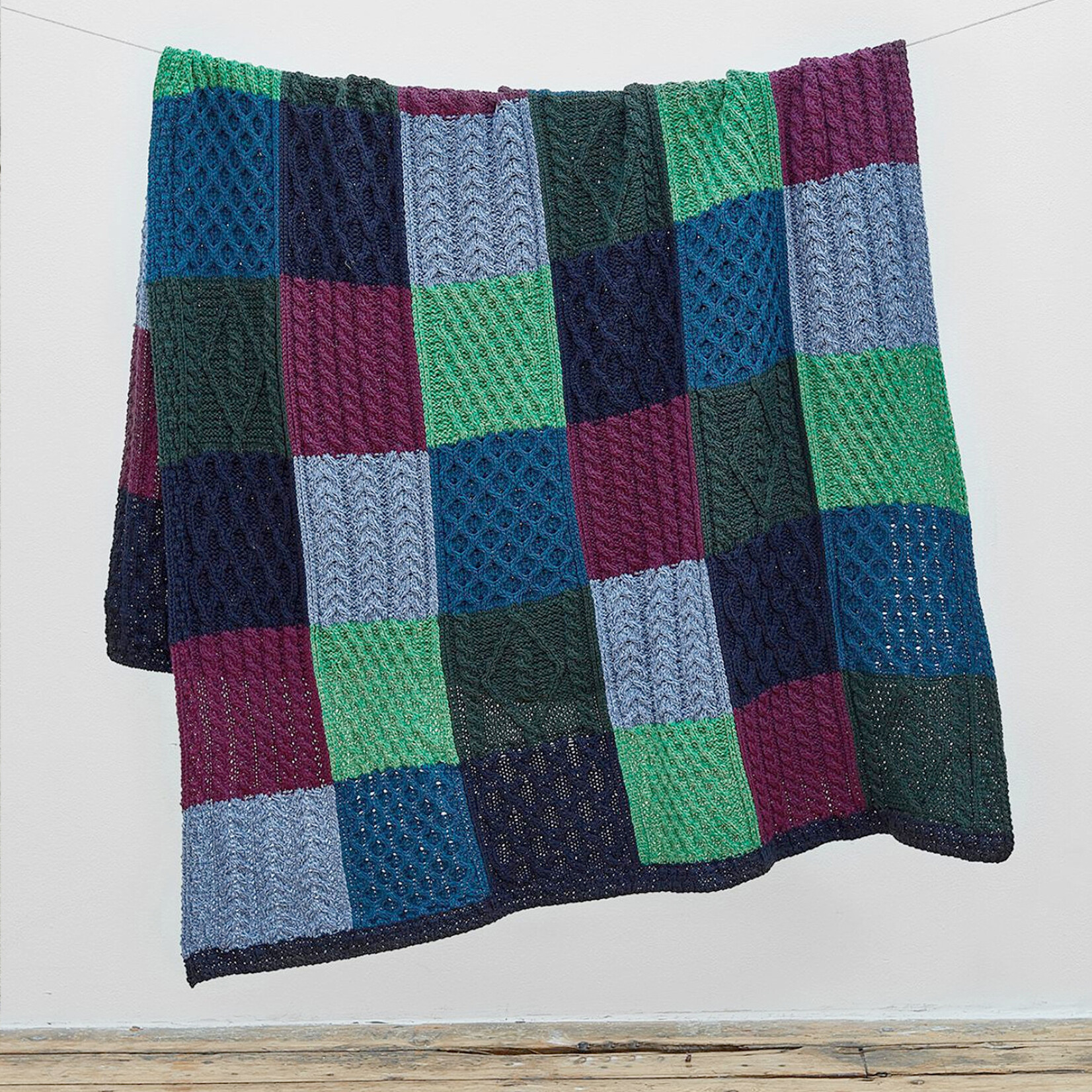 TAPESTRIES, THROWS, ETC. ARAN PATCHWORK THROW BLANKET - Mixed Blu/Grn/Purp