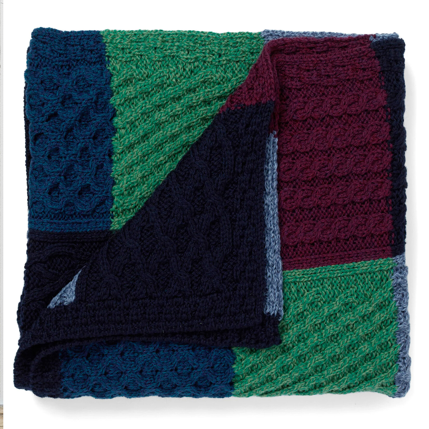 TAPESTRIES, THROWS, ETC. ARAN PATCHWORK THROW BLANKET - Mixed Blu/Grn/Purp