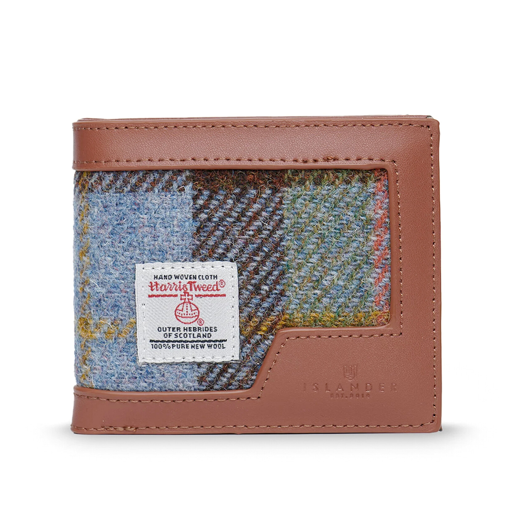 ACCESSORIES ISLANDER MENS WALLET w HARRIS TWEED Chestnut & Blue Tartan