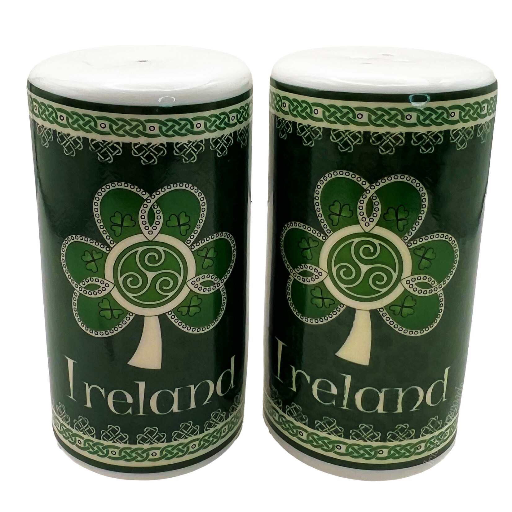 KITCHEN & ACCESSORIES CELTIC SPIRAL SALT & PEPPER SHAKERS - IRELAND SHAMROCK