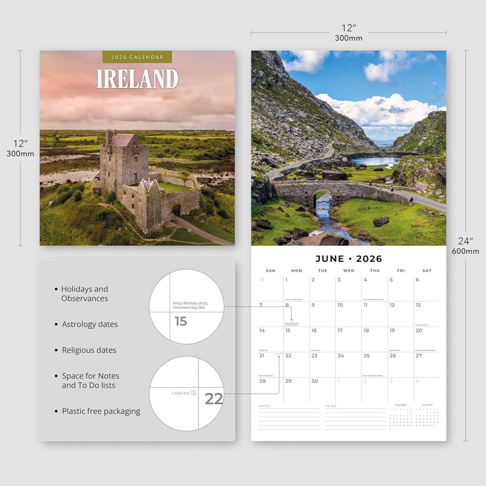 NOVELTY CELTIC 2026 WALL CALENDARS - Assorted