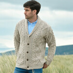 SWEATERS KERRY ARAN BUTTON CARDIGAN - Oatmeal Nep
