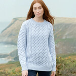 SWEATERS CLEARANCE: UNISEX ARAN IRISH KNIT CREW NECK SWEATER - Ice Blue :FINAL SALE
