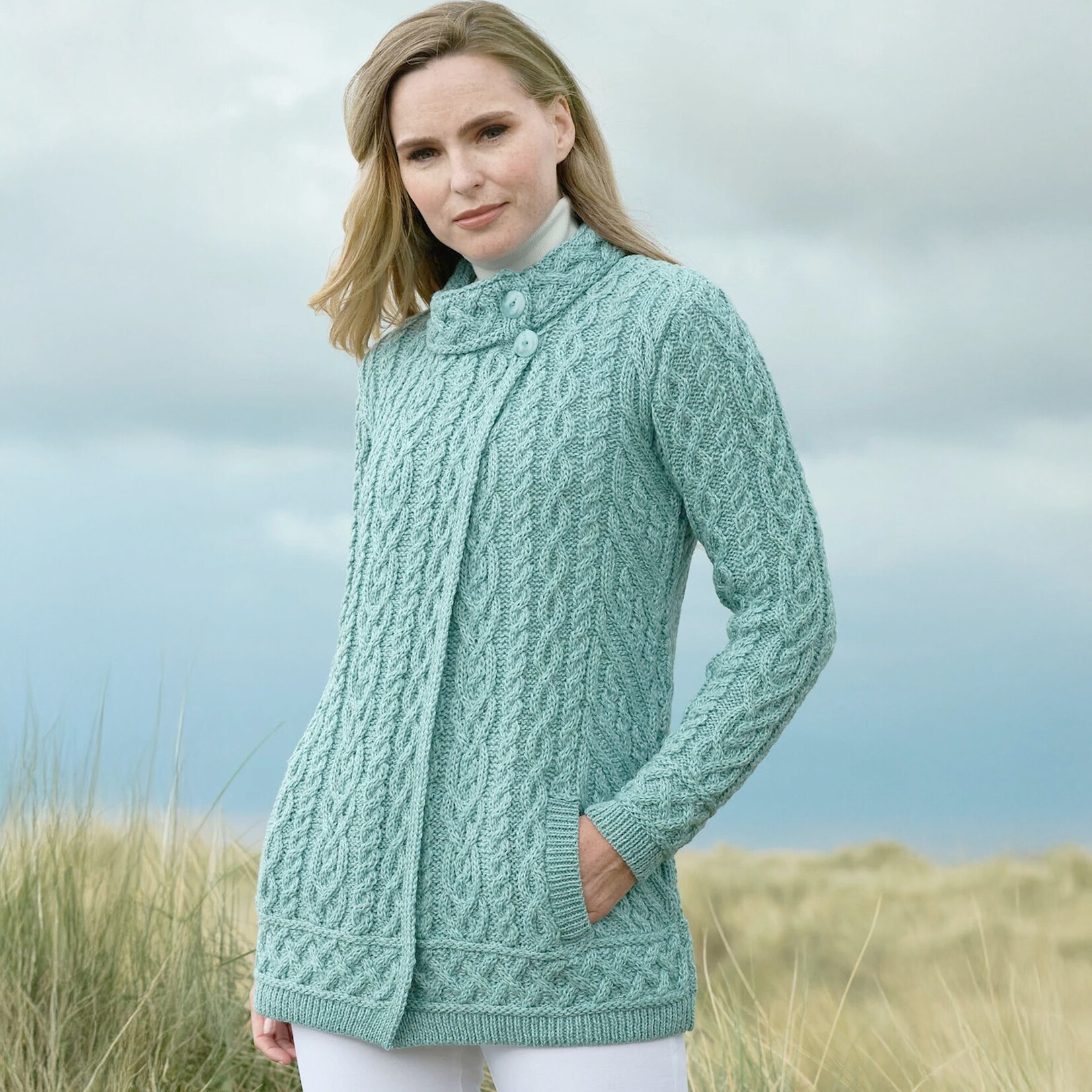 SWEATERS MEATH SIDE BUTTON CARDIGAN - Mermaid