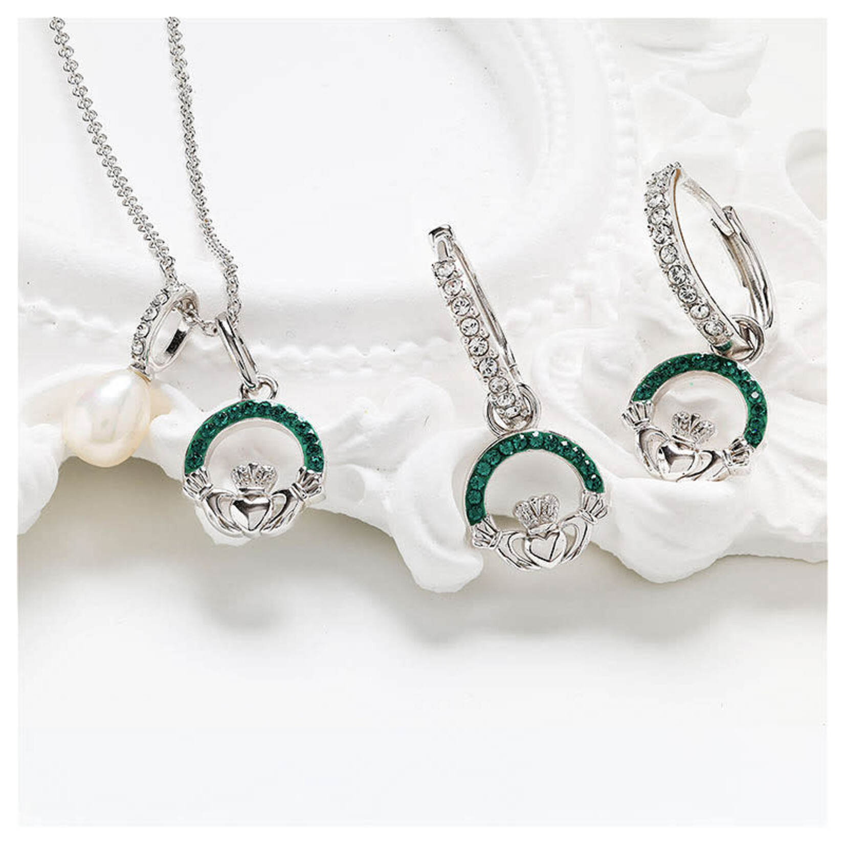 EARRINGS SHANORE STERLING CRYSTAL CLADDAGH DROP EARRINGS