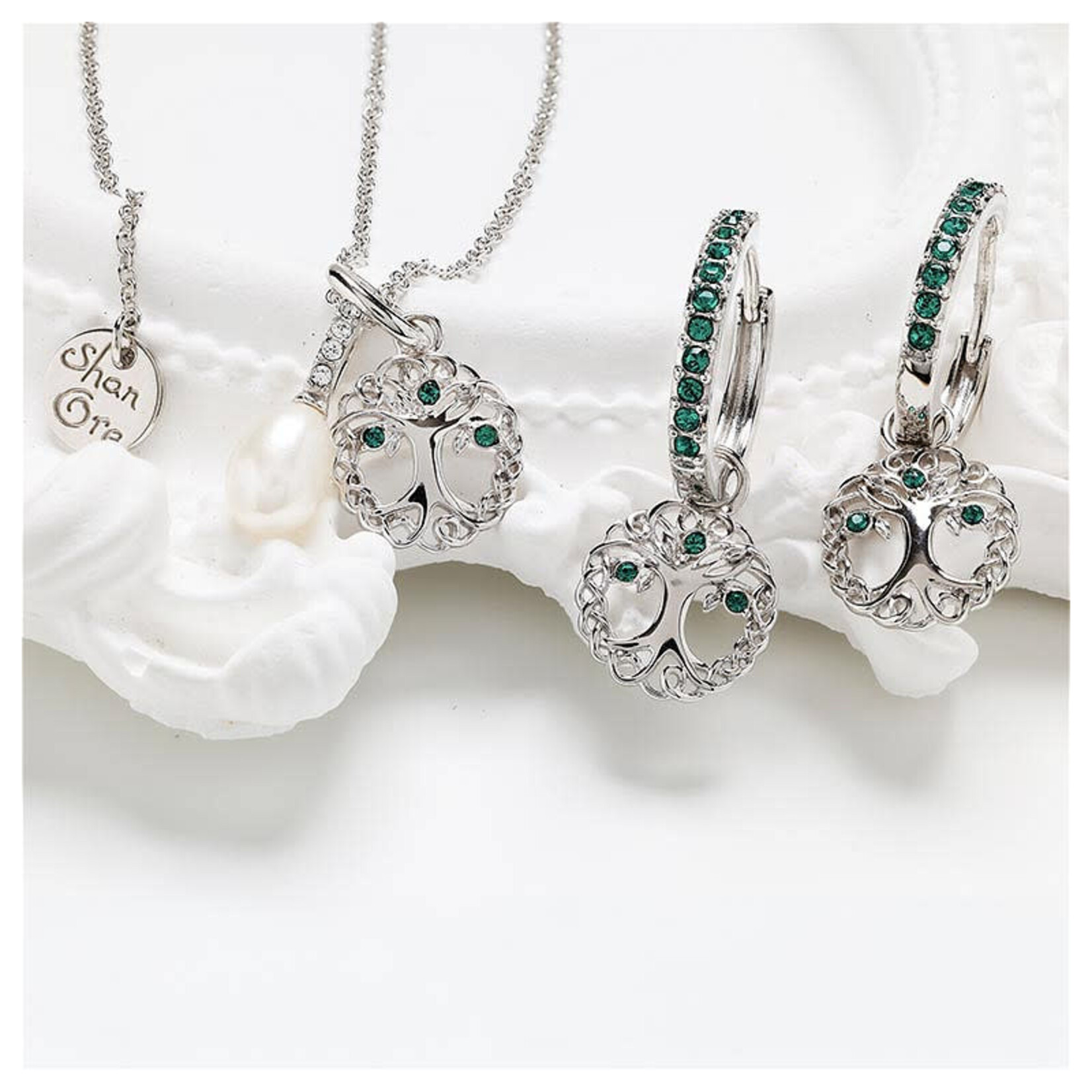 EARRINGS SHANORE STERLING CRYSTAL TREE of LIFE DROP EARRINGS