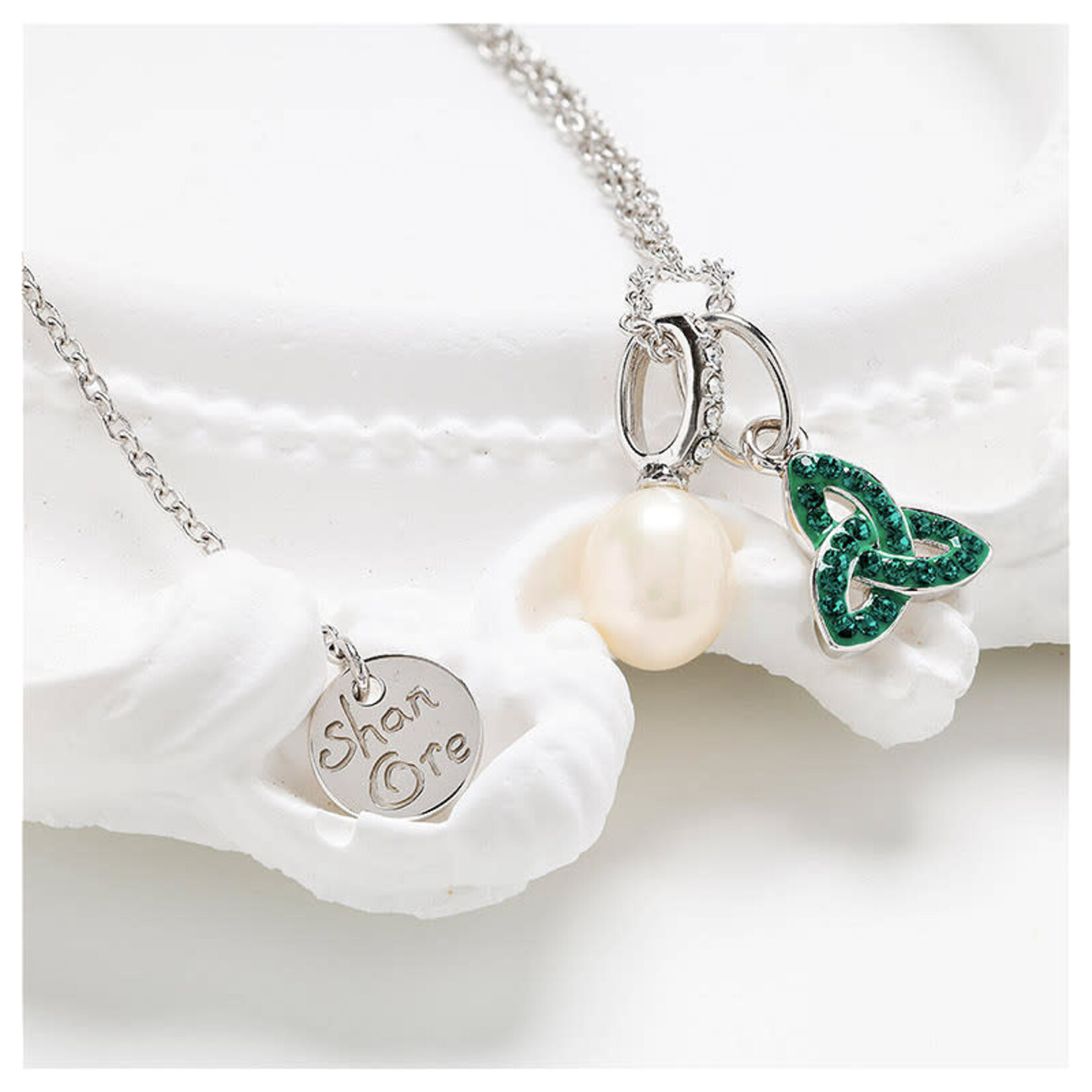 PENDANTS & NECKLACES SHANORE STERLING CRYSTAL TRINITY NECKLACE w PEARL