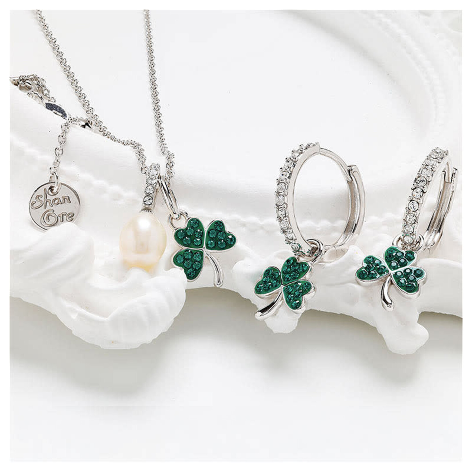 EARRINGS SHANORE STERLING CRYSTAL SHAMROCK DROP EARRINGS