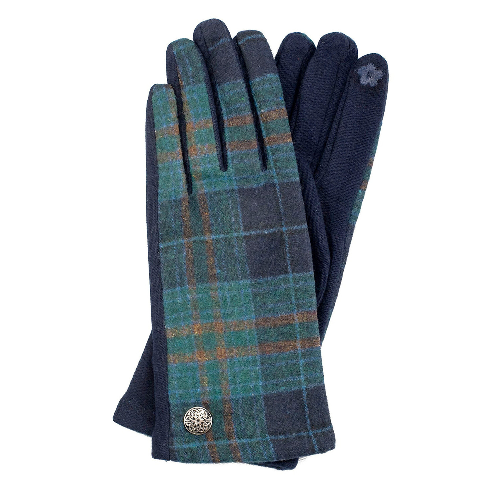 ACCESSORIES LADIES CELTIC BUTTON GLOVES PLAID - Grn/Nvy