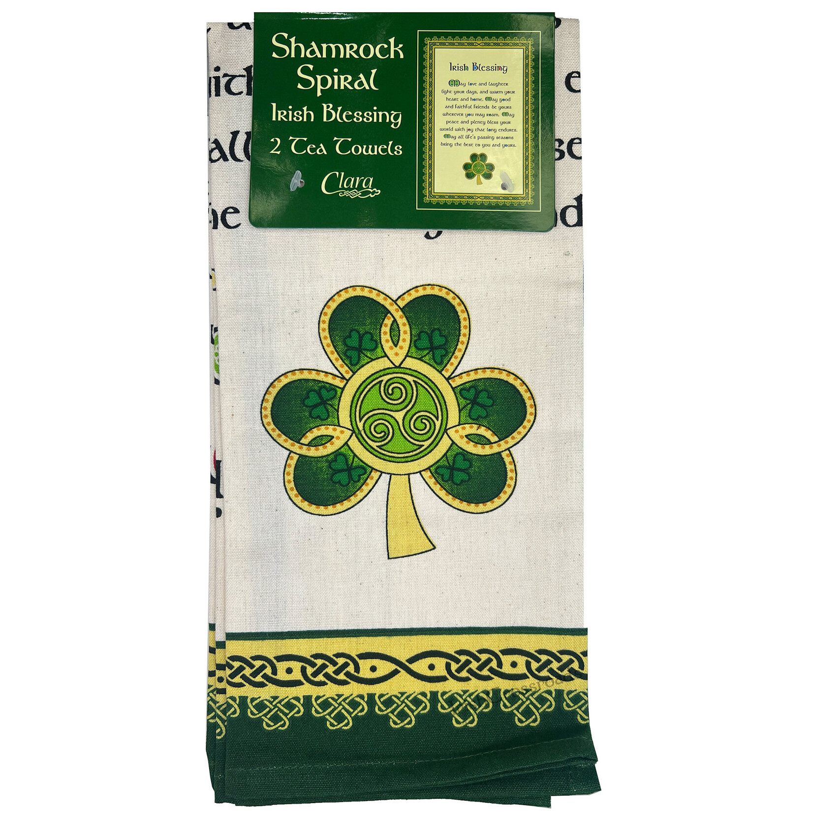 TEAPOTS, MUGS & ACCESSORIES CELTIC CLARA TEA TOWEL (2) - SHAMROCK SPIRAL BLESSING