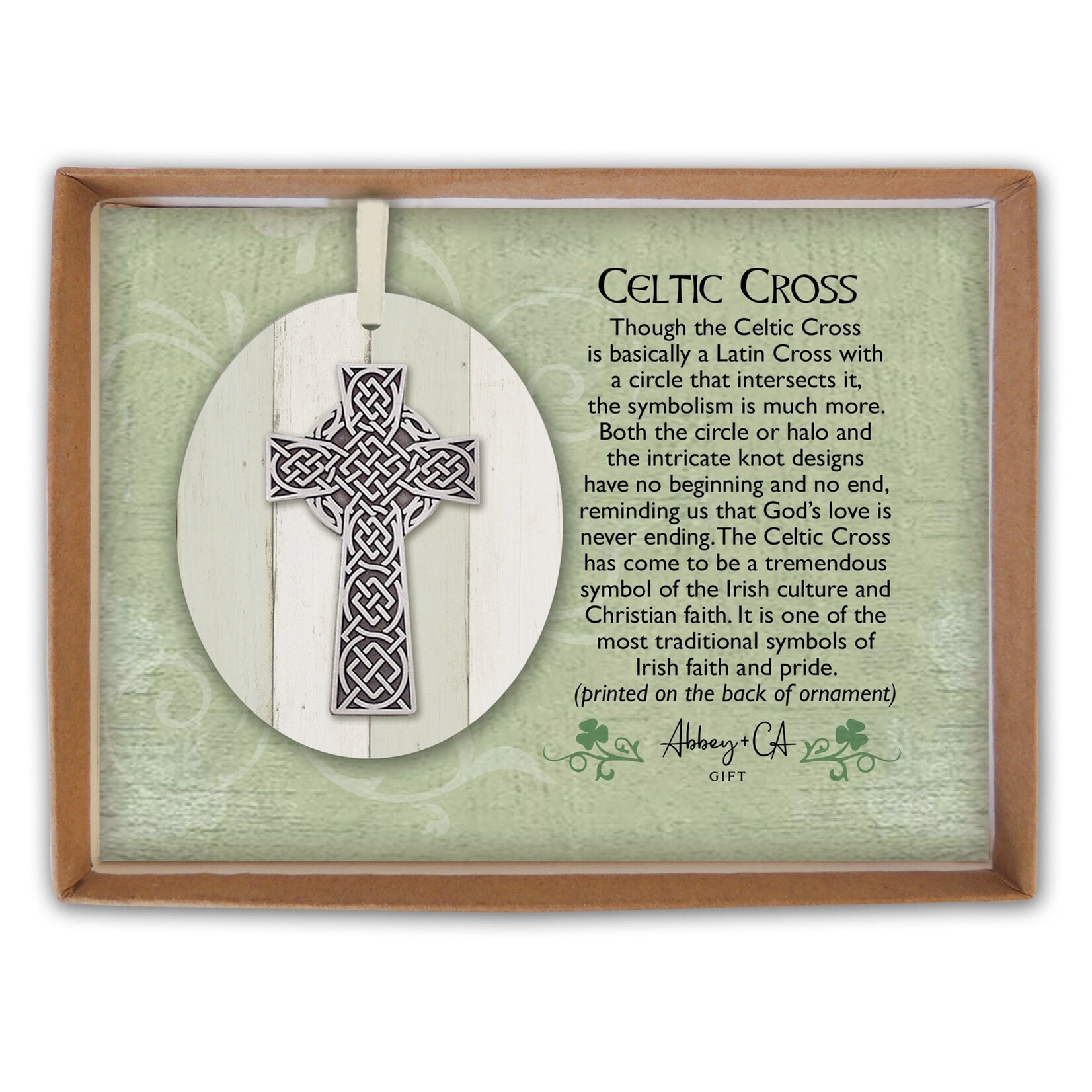 ORNAMENTS BOXED CELTIC CROSS ORNAMENT w/ CREAM RIBBON