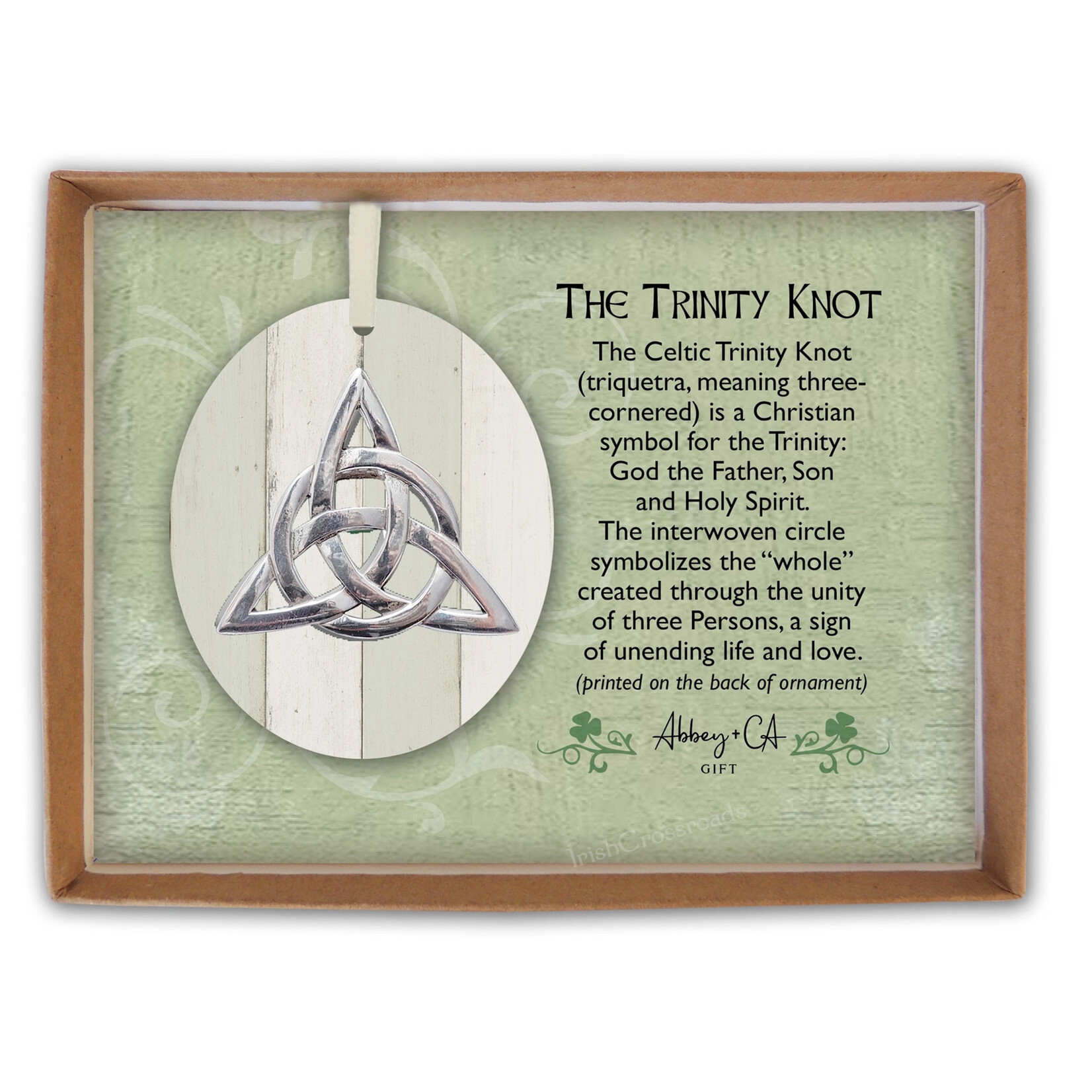 ORNAMENTS BOXED TRINITY ORNAMENT w/ CREAM RIBBON