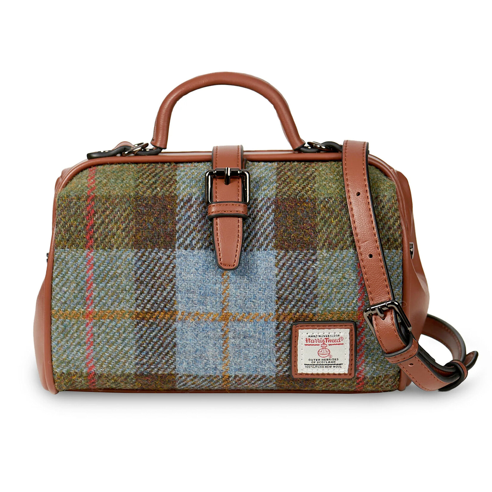ACCESSORIES ISLANDER MEDIUM DOCTOR BAG w HARRIS TWEED Chestnut & Blue Tartan