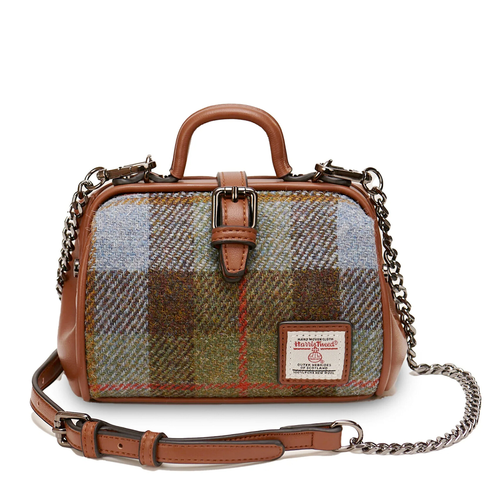 ACCESSORIES ISLANDER MINI DOCTOR BAG w HARRIS TWEED Chestnut & Blue Tartan