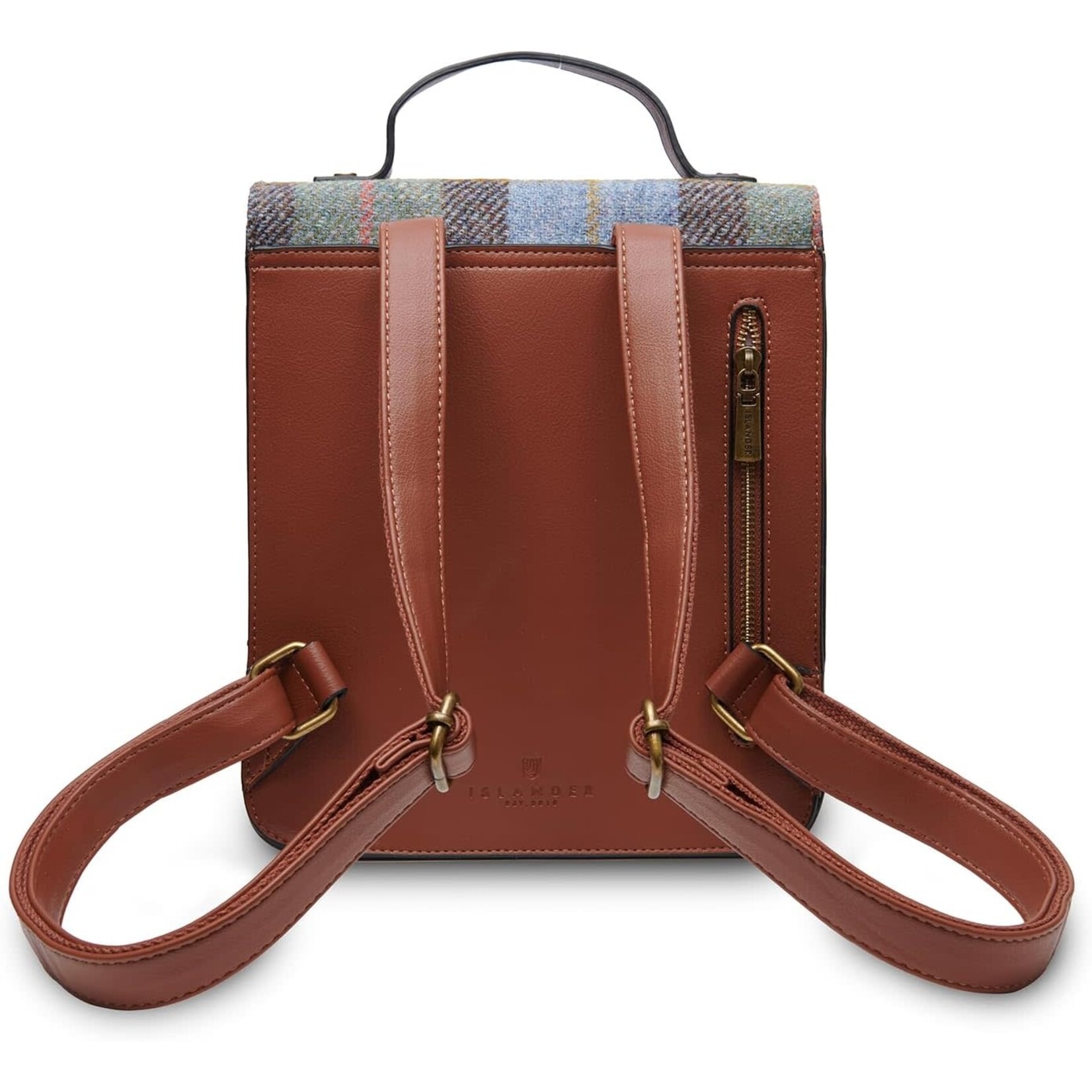 ACCESSORIES ISLANDER CALTON BACKPACK w HARRIS TWEED Chestnut & Blue Tartan