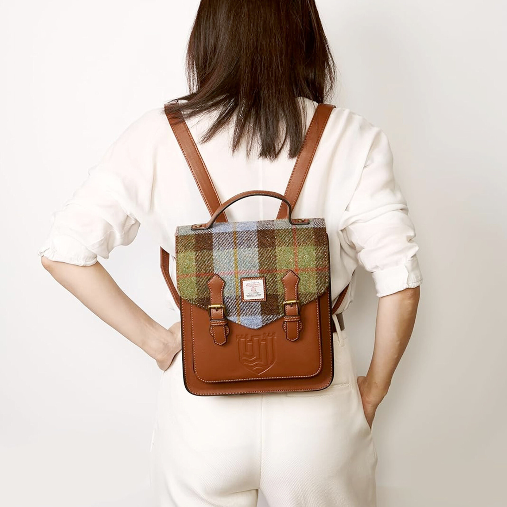 ACCESSORIES ISLANDER CALTON BACKPACK w HARRIS TWEED Chestnut & Blue Tartan
