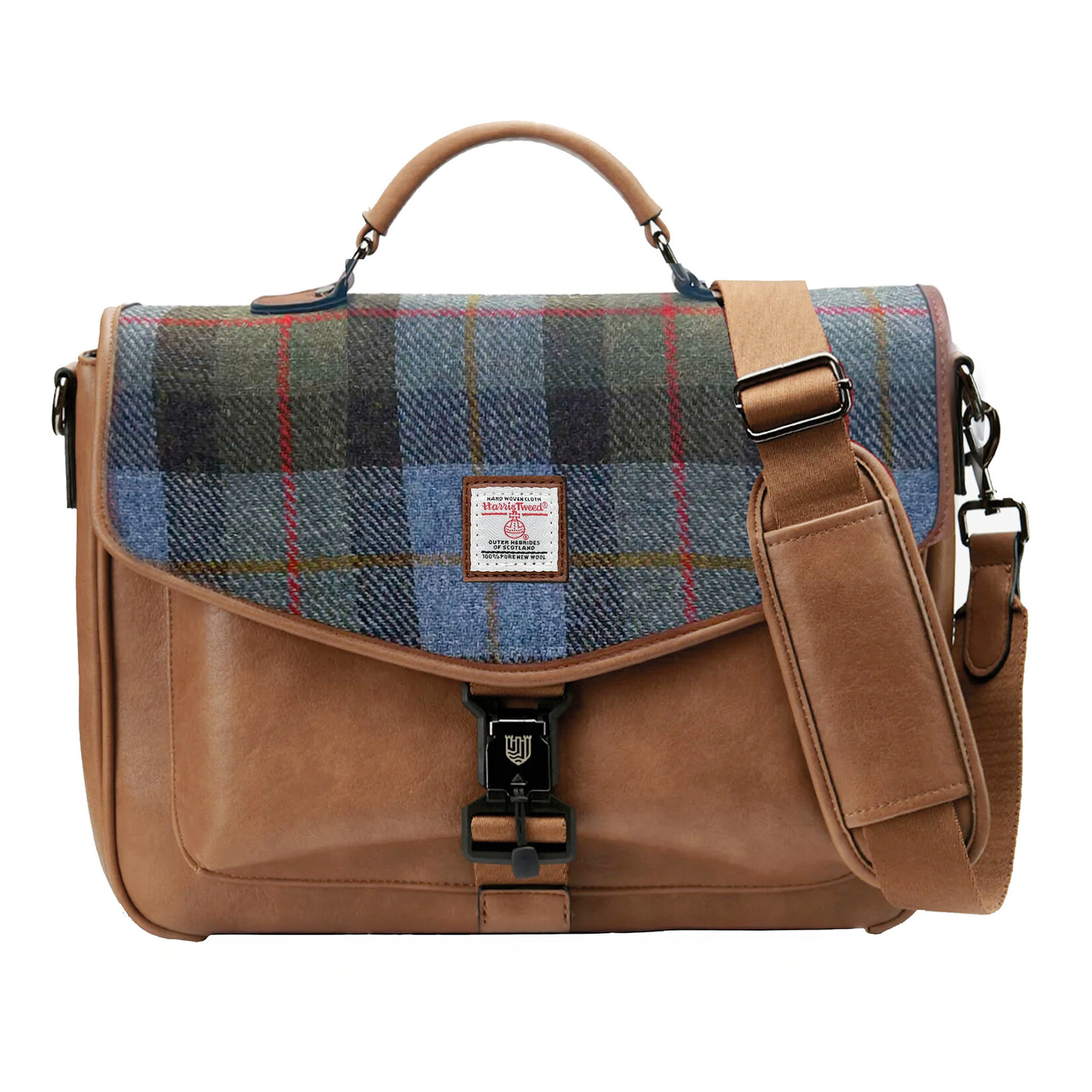 ACCESSORIES ISLANDER LAPTOP BAG w HARRIS TWEED Chestnut & Blue Tartan