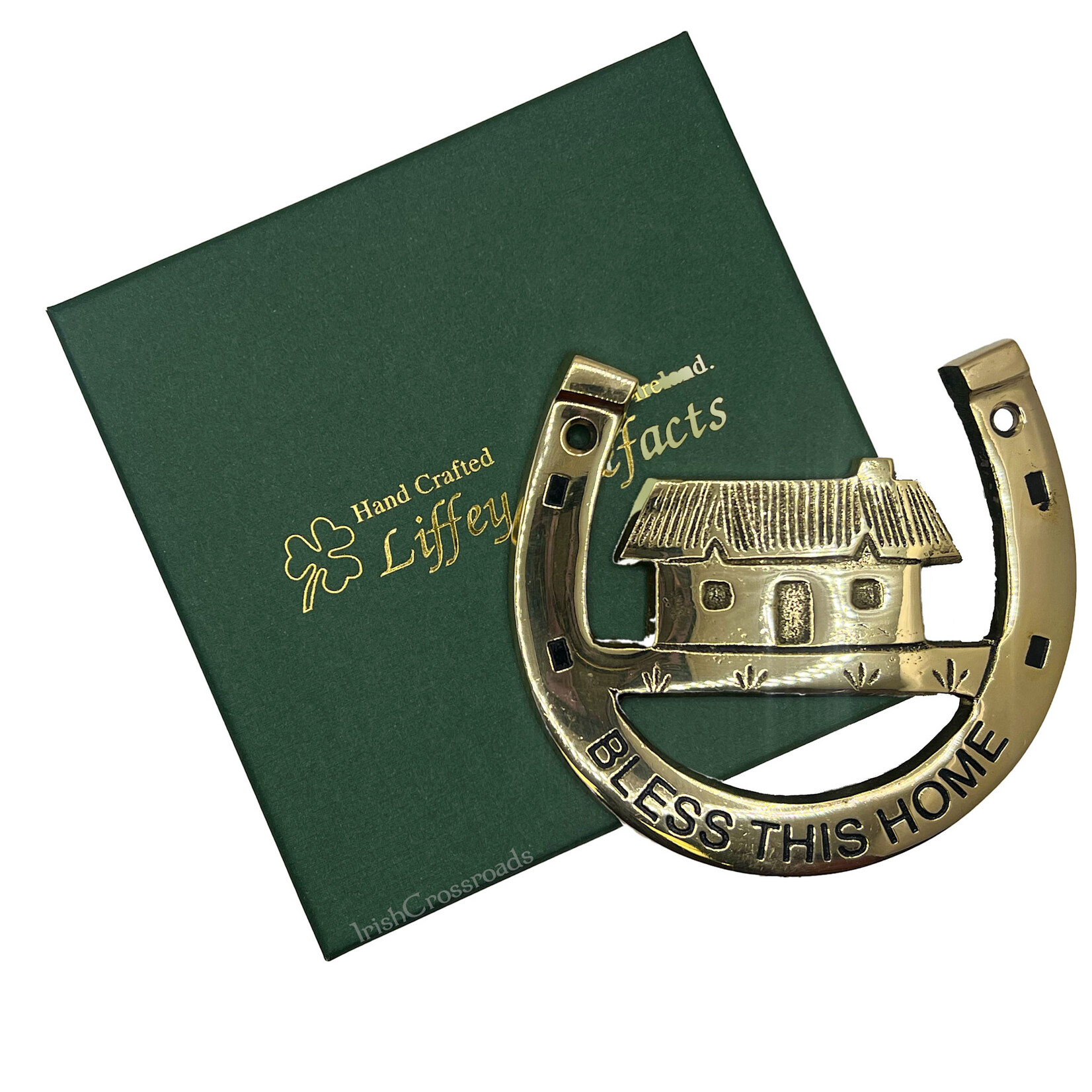 DECOR "BLESS THIS HOME" BRASS HORSESHOE w COTTAGE