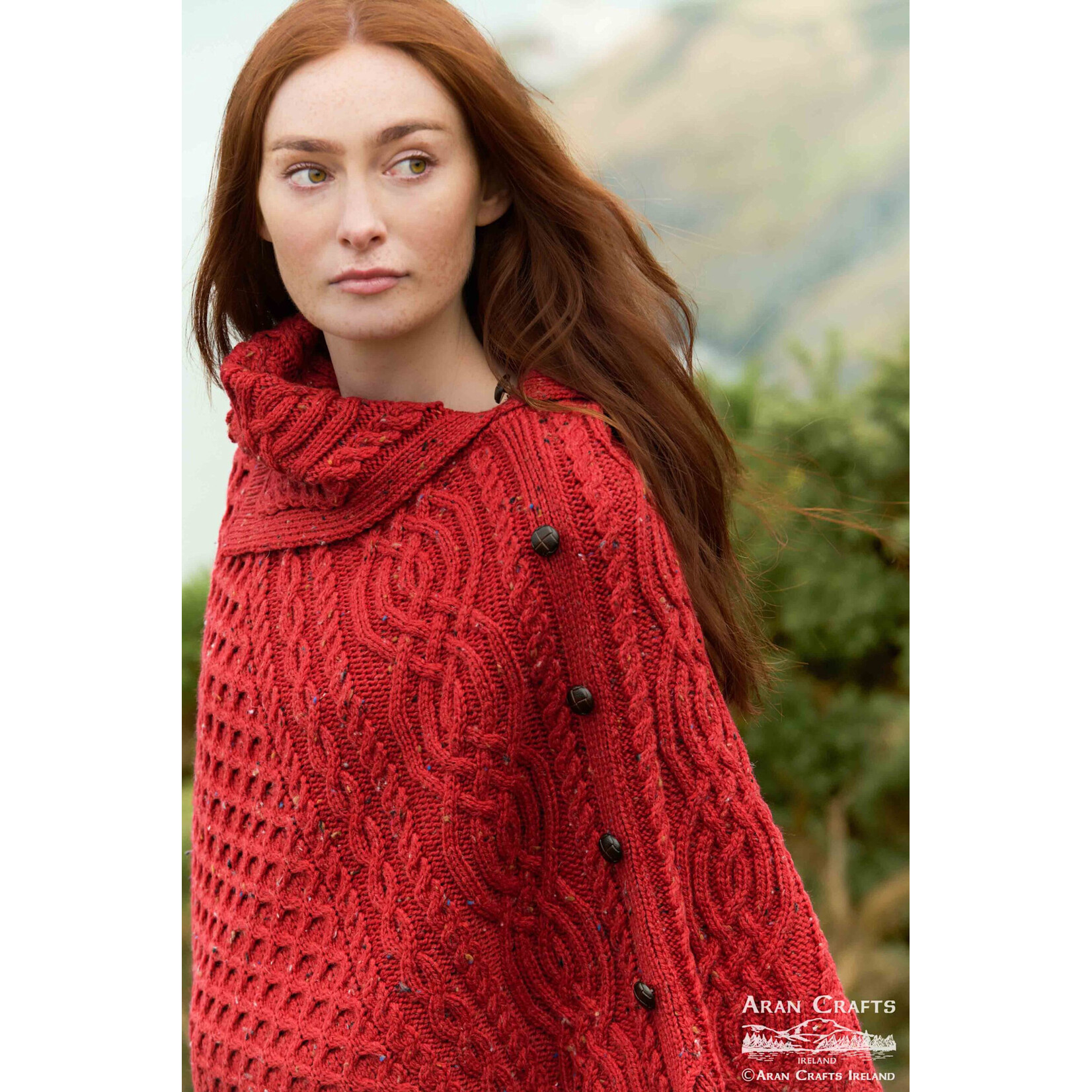 CAPES & RUANAS TIPPERARY COWL NECK PONCHO - Cherry Nep