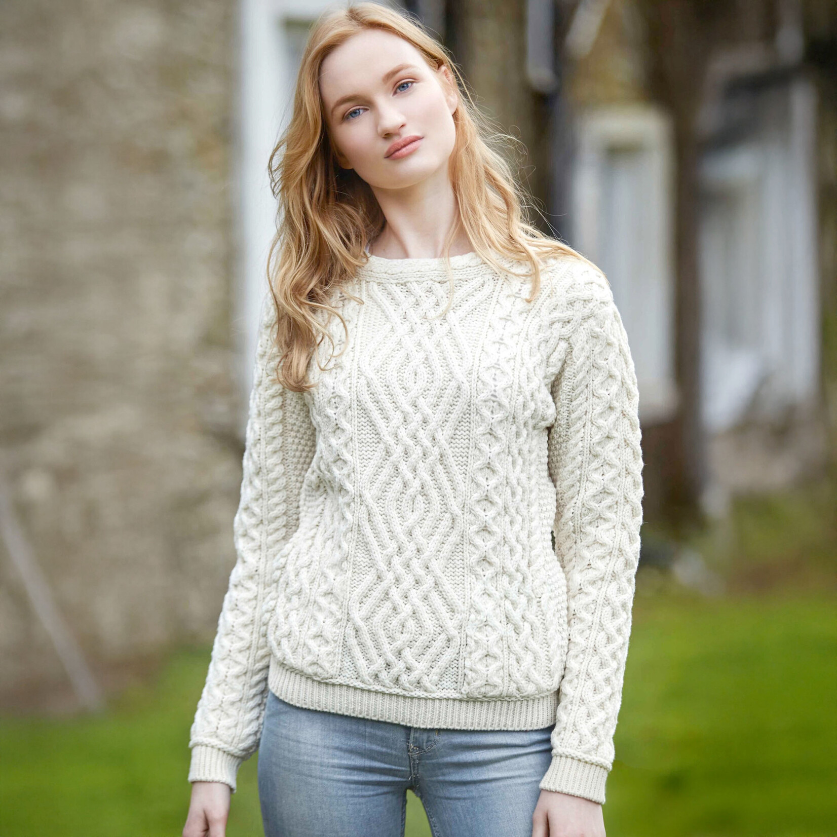 SWEATERS CONG CABLE CREW NECK SWEATER - Natural