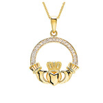 PENDANTS & NECKLACES SHANORE 14K GOLD CLADDAGH PENDANT w LAB GROWN DIAMONDS