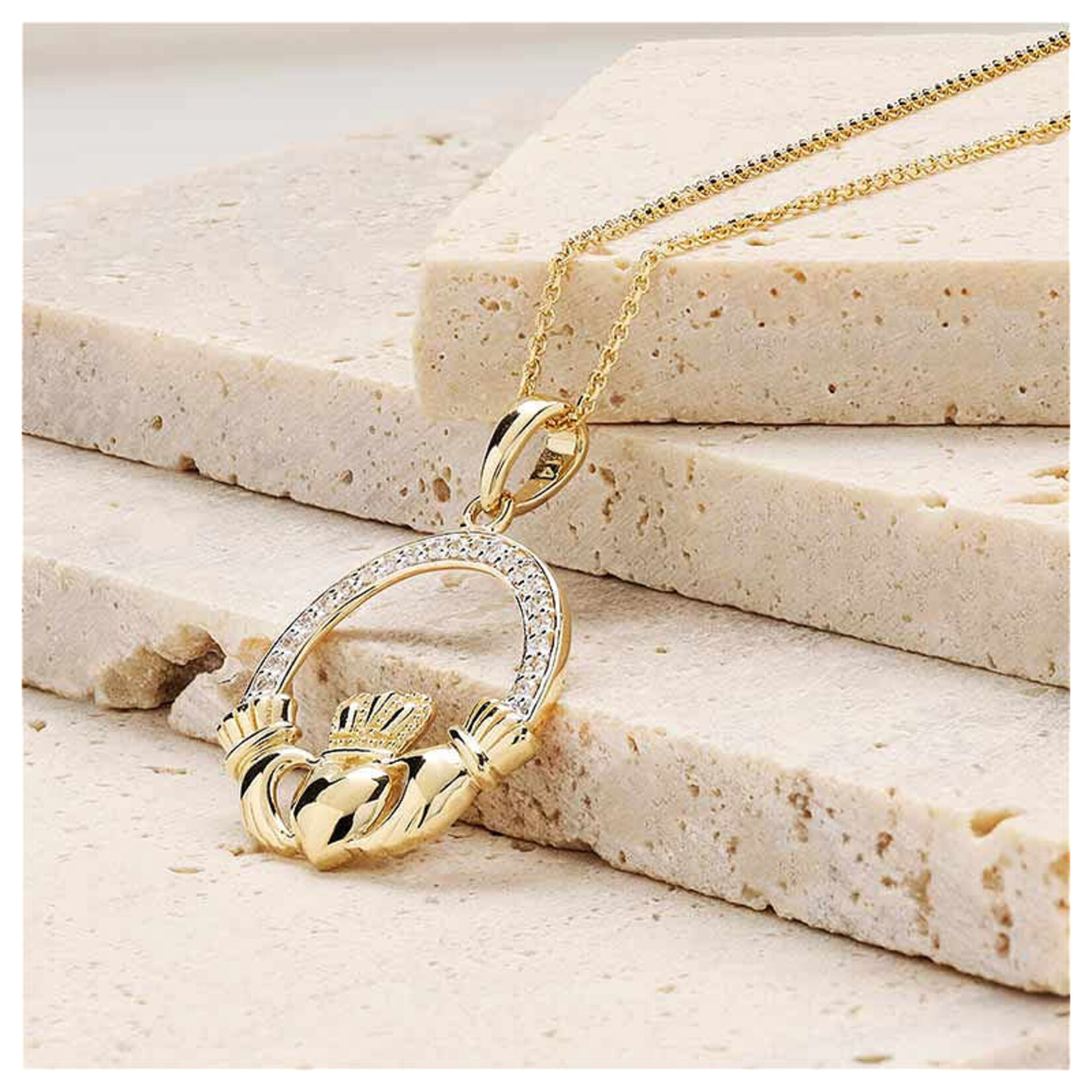 PENDANTS & NECKLACES SHANORE 14K GOLD CLADDAGH PENDANT w LAB GROWN DIAMONDS