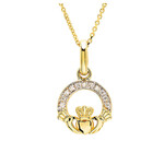 PENDANTS & NECKLACES SHANORE 14K GOLD SML CLADDAGH PENDANT w LAB GROWN DIAMONDS