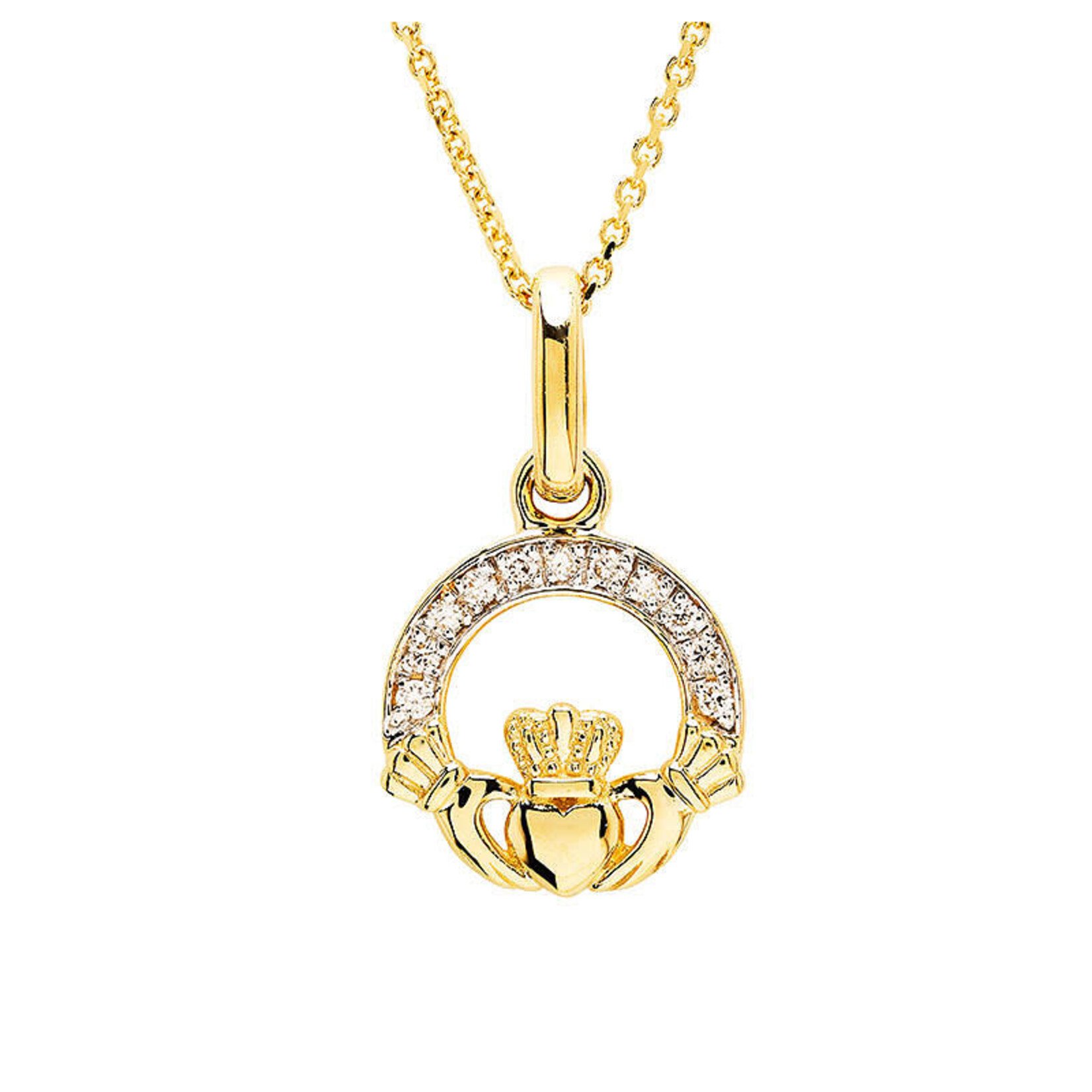 PENDANTS & NECKLACES SHANORE 14K GOLD SML CLADDAGH PENDANT w LAB GROWN DIAMONDS
