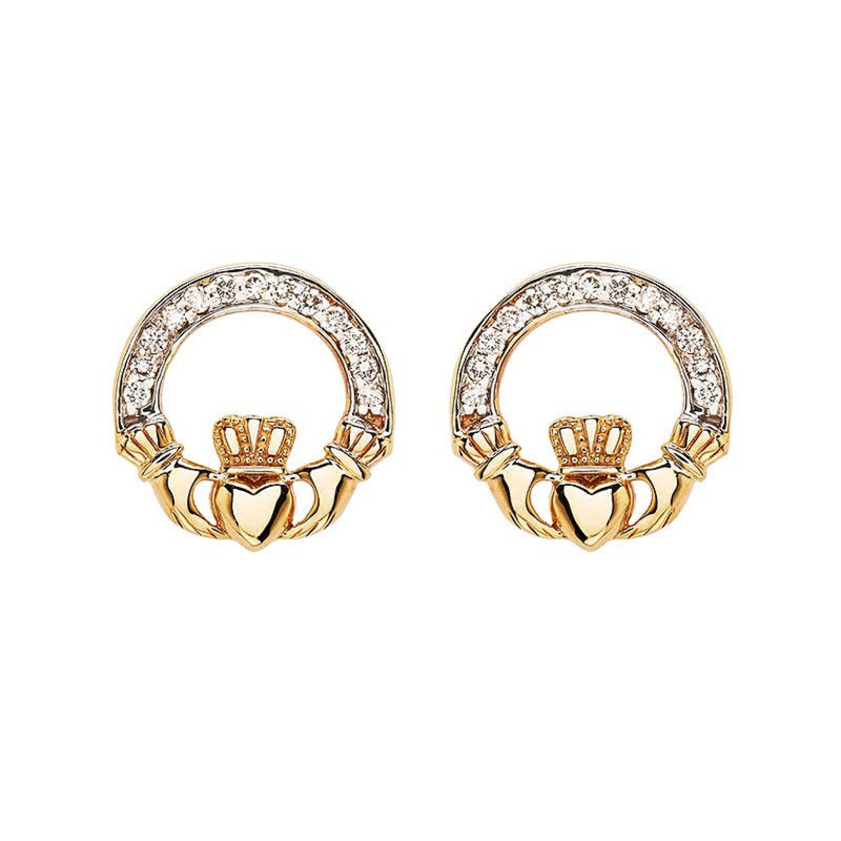 EARRINGS SHANORE 14K GOLD CLADDAGH EARRINGS w LAB GROWN DIAMONDS