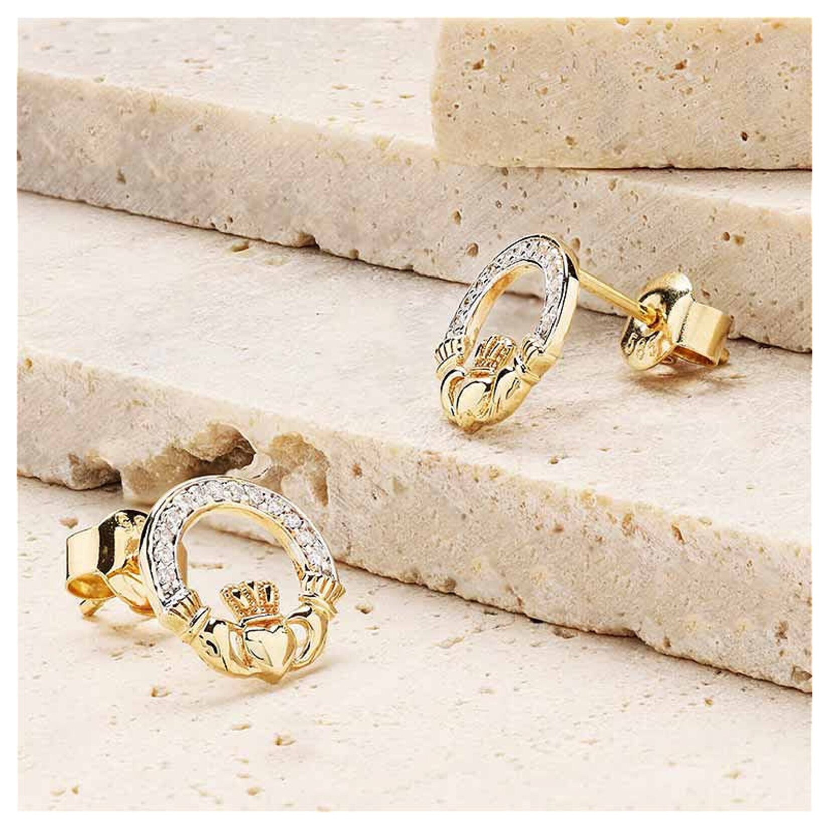 EARRINGS SHANORE 14K GOLD CLADDAGH EARRINGS w LAB GROWN DIAMONDS