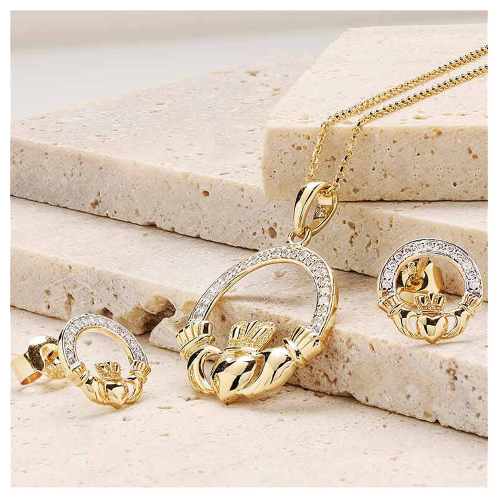 EARRINGS SHANORE 14K GOLD CLADDAGH EARRINGS w LAB GROWN DIAMONDS