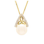 PENDANTS & NECKLACES SHANORE 14K GOLD  TRINITY PENDANT w PEARL & LAB DIAMONDS