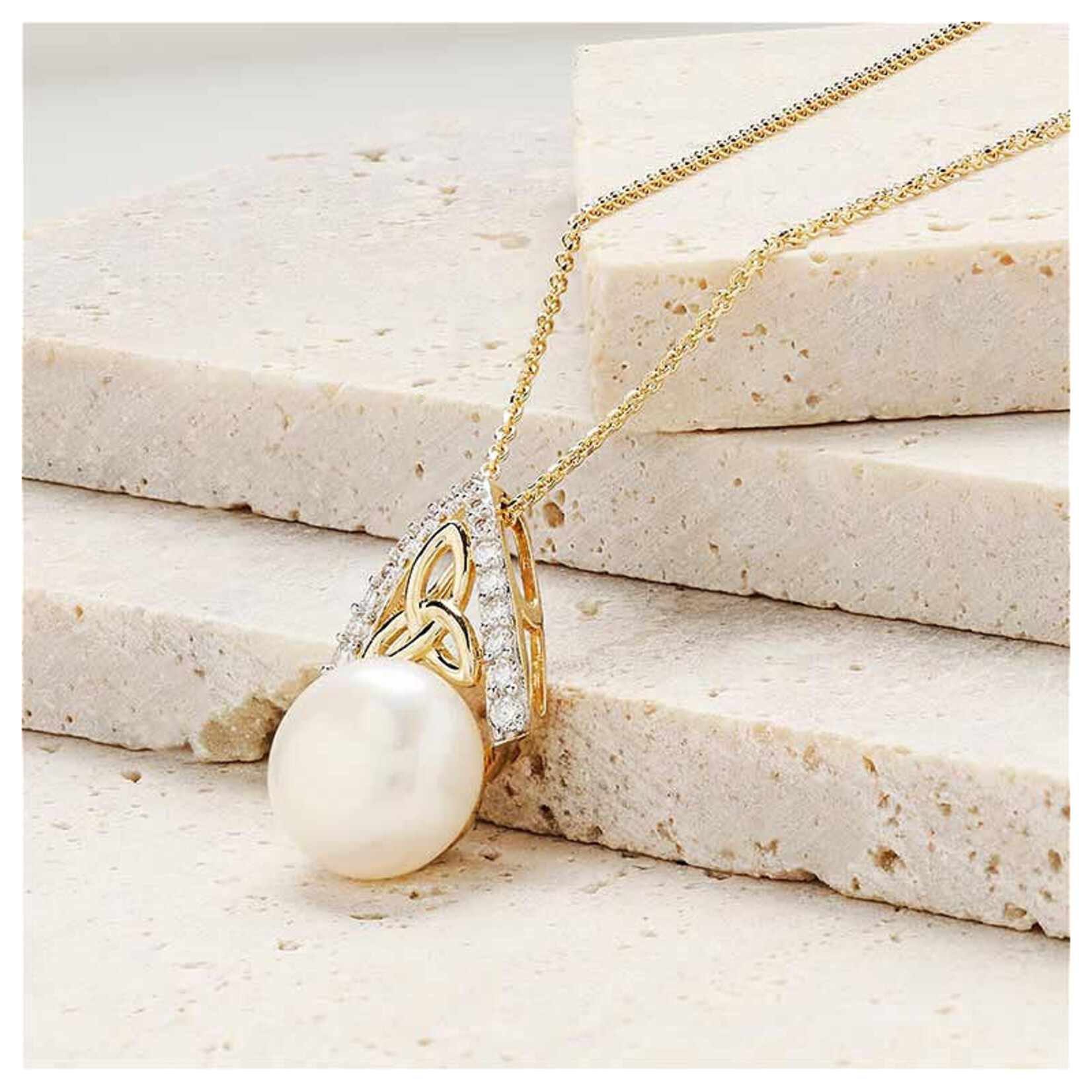 PENDANTS & NECKLACES SHANORE 14K GOLD  TRINITY PENDANT w PEARL & LAB DIAMONDS