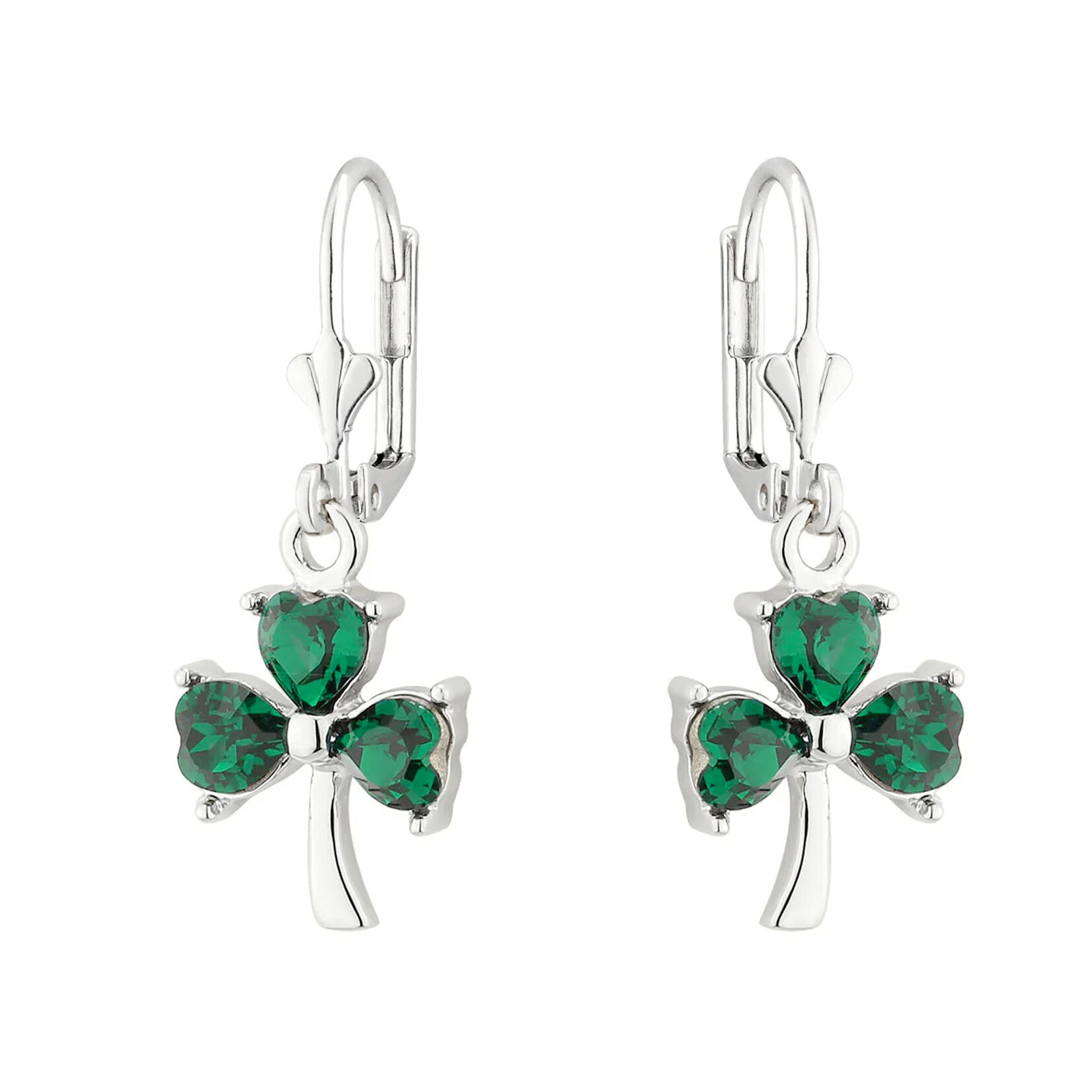 EARRINGS SOLVAR STERLING SHAMROCK DROP EARRING w GRN STONES