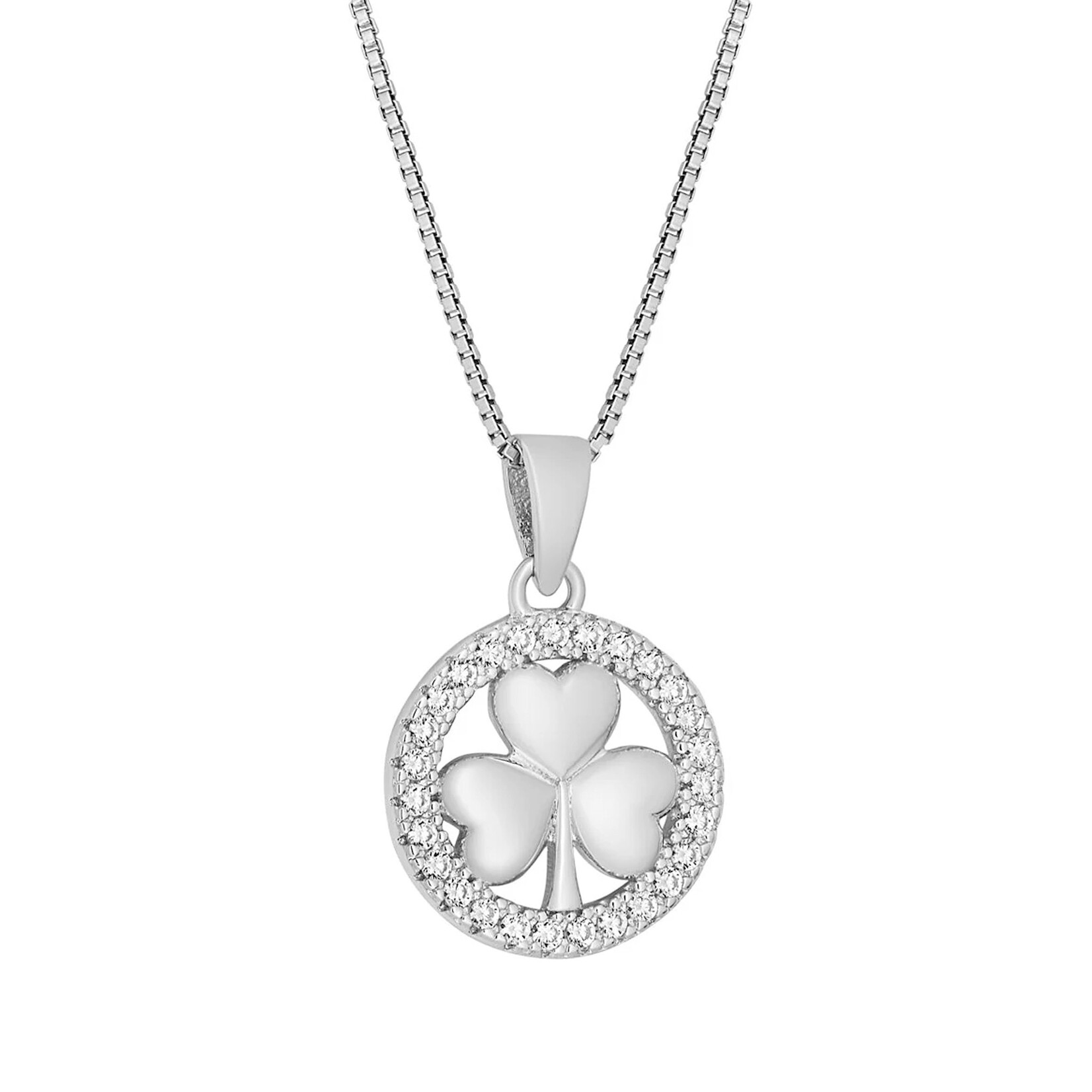 PENDANTS & NECKLACES SOLVAR STERLING SHAMROCK & CZ ROUND PENDANT